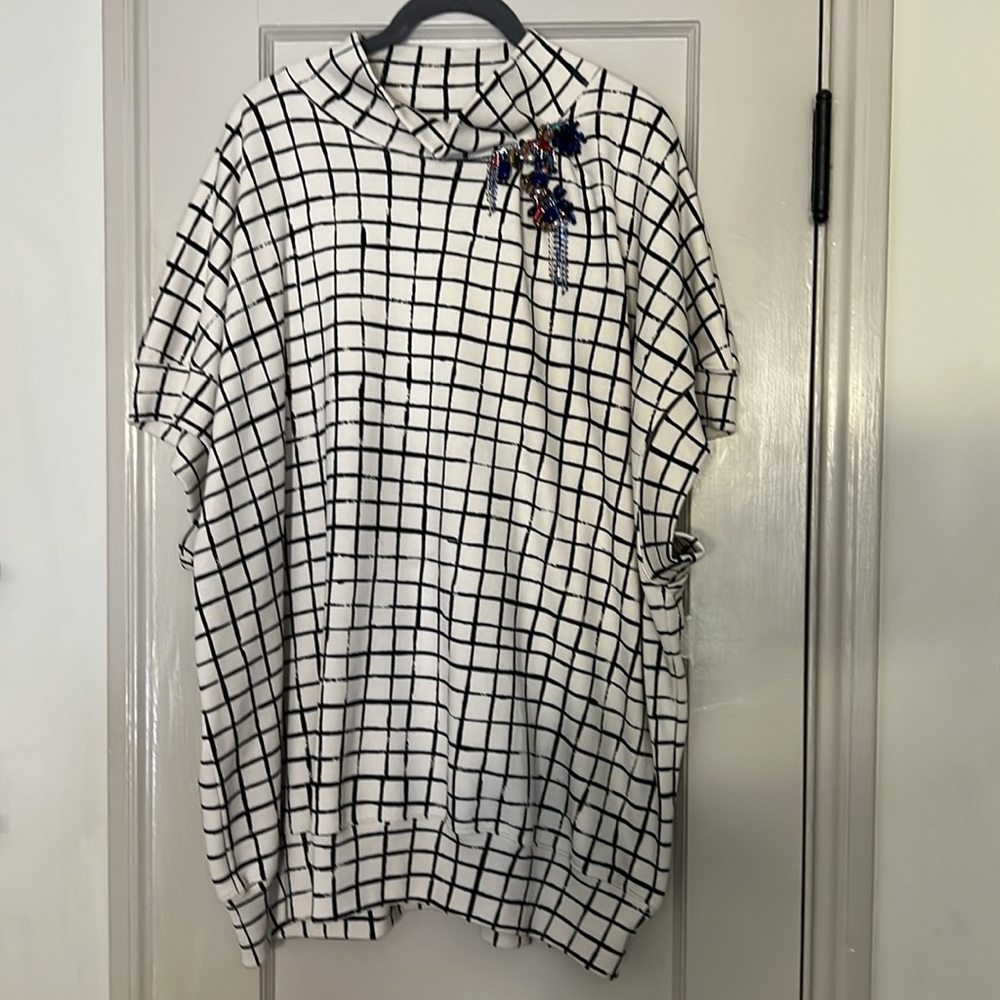 Dries Van Noten Halovara Grid Print Blouse Sweatshirt with Rhinestone Details - Picture 2 of 15